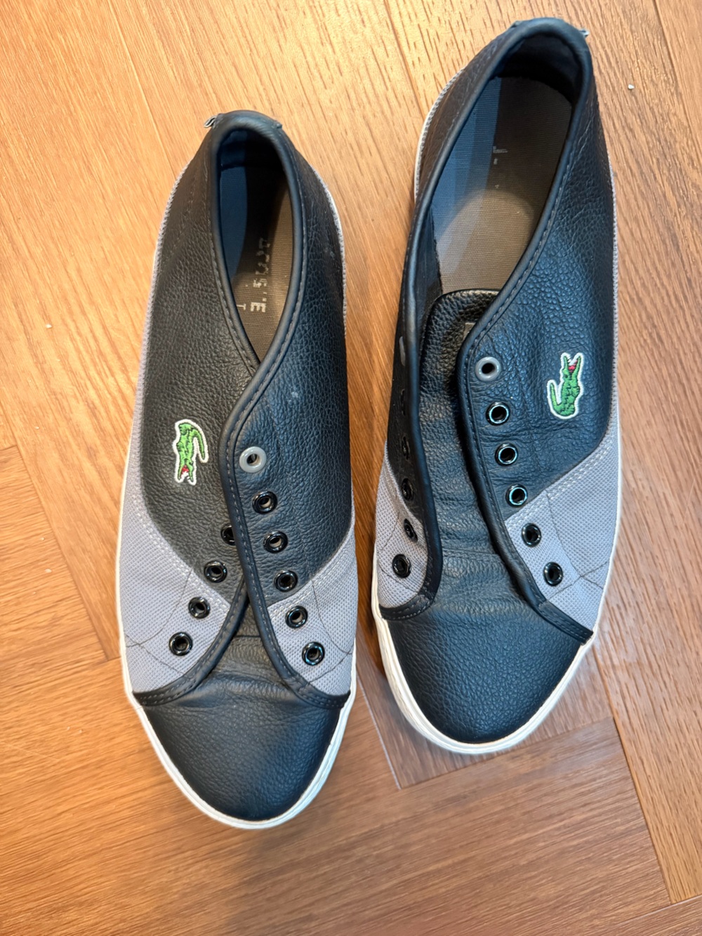 Lacoste Ampthill Black Gray Leather Sneakers Shoes Size 8